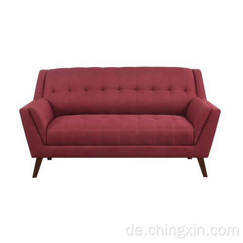 Wohnzimmer Zweisitzer Freizeitsofa aus rotem Stoff mit Massivholzbeinen